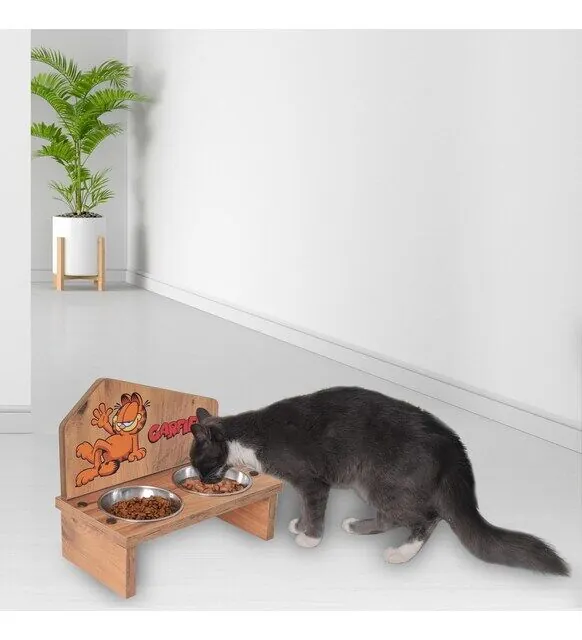 Garfield Ahşap Mama Standı İkili - 2