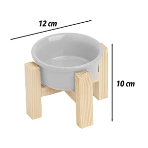 Herniks Ahşap Ayaklı Seramik Kedi Köpek İkili Mama ve Su Kabı 12x10cm - Gri - 2