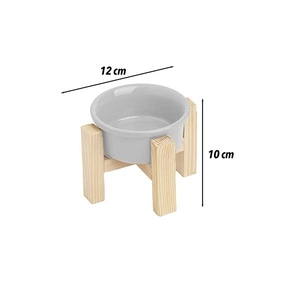 Herniks Ahşap Ayaklı Seramik Kedi Köpek Tekli Mama ve Su Kabı 12x10cm - Gri - 2