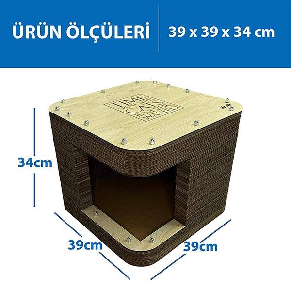 Herniks Doğal Kedi Otlu Kedi Tırmalama Evi 39x39x34 cm - HR2003 - 2