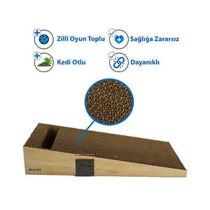 Herniks Doğal Kedi Otlu Ve Zilli Toplu Ahşap Kedi Tırmalama Kartonu 43 cm - HR2024 - 3