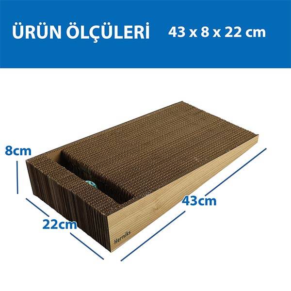 Herniks Doğal Kedi Otlu Ve Zilli Toplu Ahşap Kedi Tırmalama Kartonu 43 cm - HR2024 - 4