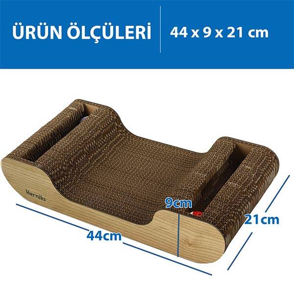 Herniks Doğal Kedi Otlu ve Zilli Toplu Ahşap Kedi Tırmalama Kartonu 44 cm - HR2022 - 5