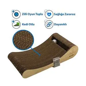 Herniks Doğal Kedi Otlu ve Zilli Toplu Ahşap Kedi Tırmalama Kartonu 44 cm- HR2023 - 3