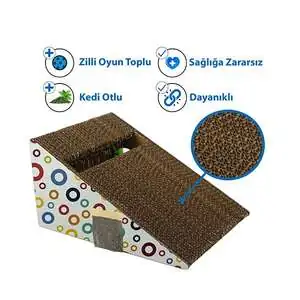 Herniks Doğal Kedi Otlu Ve Zilli Toplu Kedi Tırmalama Kartonu 27,5 Cm - HR2021C - 3