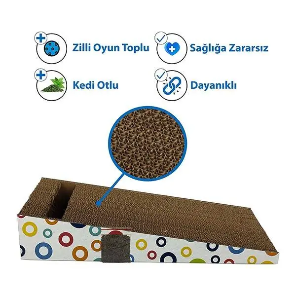 Herniks Doğal Kedi Otlu Ve Zilli Toplu Kedi Tırmalama Kartonu 43 cm - HR2024C - 3