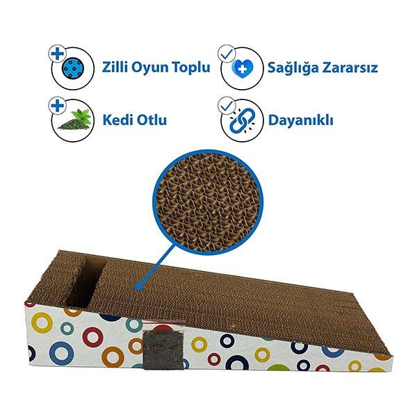 Herniks Doğal Kedi Otlu Ve Zilli Toplu Kedi Tırmalama Kartonu 43 cm - HR2024C - 3
