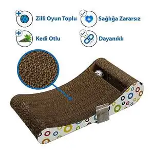 Herniks Doğal Kedi Otlu Ve Zilli Toplu Kedi Tırmalama Kartonu 44 cm - HR2023C - 3