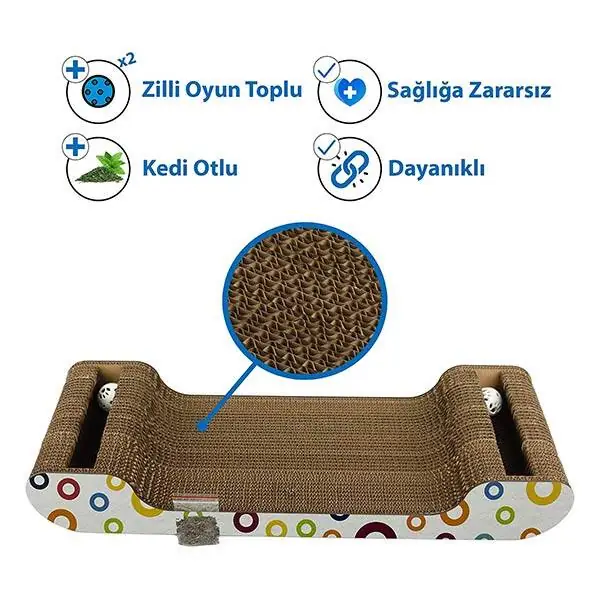 Herniks Doğal Kedi Otlu Ve Zilli Toplu Kedi Tırmalama Kartonu 60 cm - HR2026C - 3