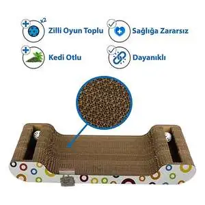 Herniks Doğal Kedi Otlu Ve Zilli Toplu Kedi Tırmalama Kartonu 60 cm - HR2026C - 3