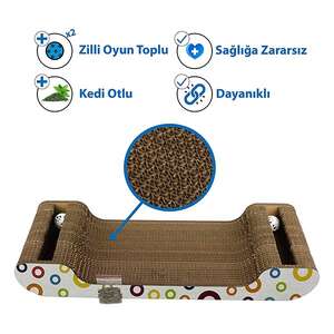 Herniks Doğal Kedi Otlu Ve Zilli Toplu Kedi Tırmalama Kartonu 60 cm - HR2026C - 3