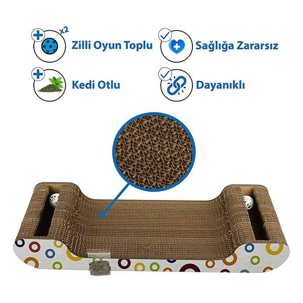 Herniks Doğal Kedi Otlu Ve Zilli Toplu Kedi Tırmalama Kartonu 60 cm - HR2026C - 3