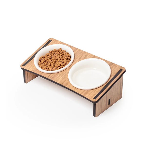 Herniks Eğimli Ahşap Seramik İkili Mama ve Su Kabı 30x15 Cm - 1