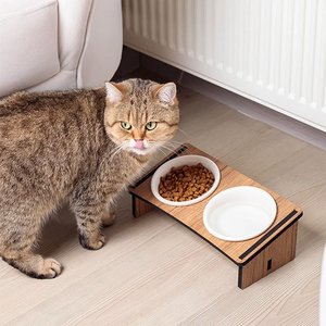 Herniks Eğimli Ahşap Seramik İkili Mama ve Su Kabı 30x15 Cm - 2