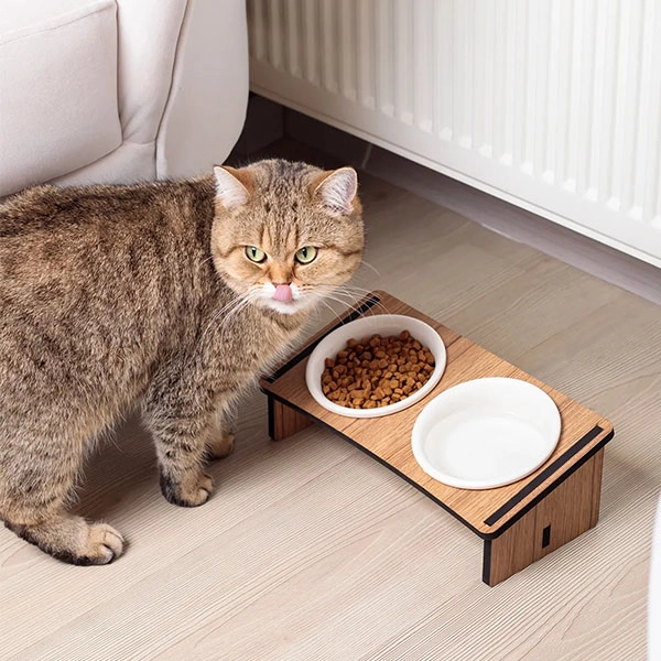 Herniks Eğimli Ahşap Seramik İkili Mama ve Su Kabı 30x15 Cm - 2