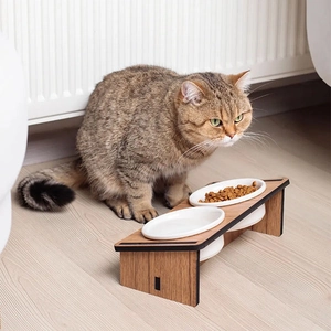 Herniks Eğimli Ahşap Seramik İkili Mama ve Su Kabı 30x15 Cm - 3