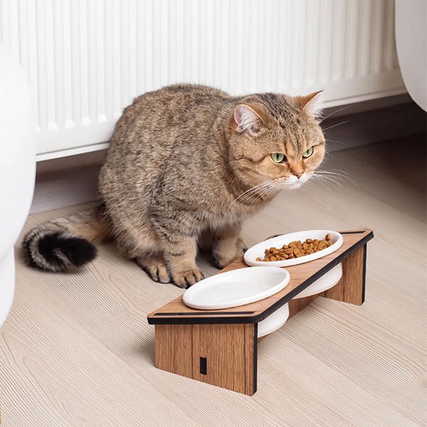 Herniks Eğimli Ahşap Seramik İkili Mama ve Su Kabı 30x15 Cm - 3