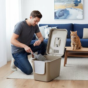 Herniks Handor Kapalı Kedi Tuvaleti 57x39x43 - Bej - 4