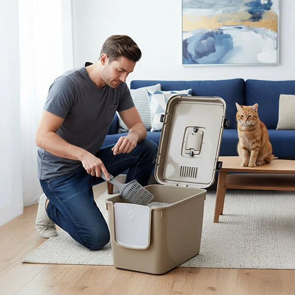 Herniks Handor Kapalı Kedi Tuvaleti 57x39x43 - Bej - 4