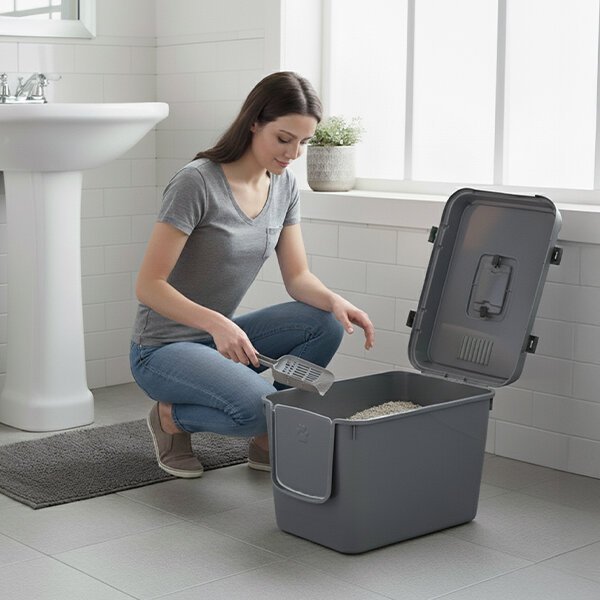 Herniks Handor Kapalı Kedi Tuvaleti 57x39x43 - Gri - 4