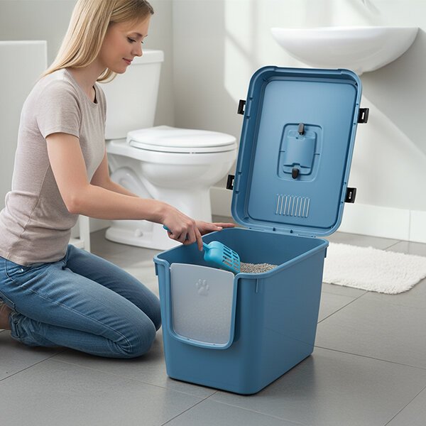 Herniks Handor Kapalı Kedi Tuvaleti 57x39x43 - Mavi - 4