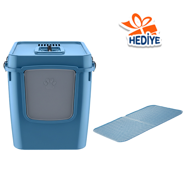 Herniks Handor Kapalı Kedi Tuvaleti 57x39x43 - Mavi - 1