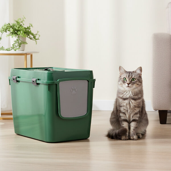 Herniks Handor Kapalı Kedi Tuvaleti 57x39x43 - Yeşil - 2