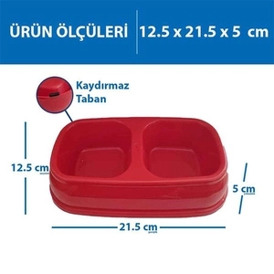 Herniks İkili Mama ve Su Kabı 250ml - Kırmızı - 2