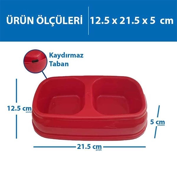 Herniks İkili Mama ve Su Kabı 250ml - Kırmızı - 2