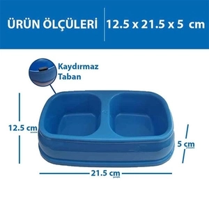 Herniks İkili Mama ve Su Kabı 250ml - Mavi - 2