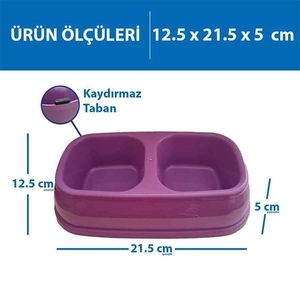 Herniks İkili Mama ve Su Kabı 250ml - Mor - 2