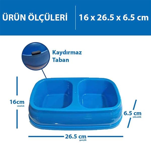 Herniks İkili Mama ve Su Kabı 500ml - Mavi - 2