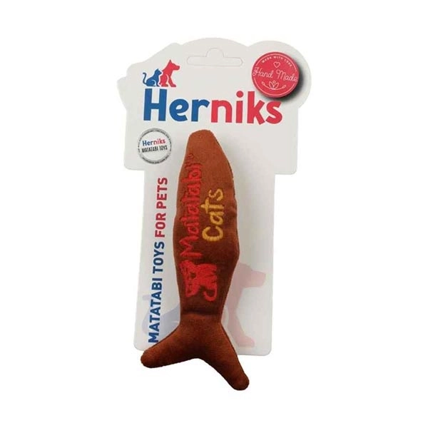 Herniks Matatabili Sesli Peluş Kumaş Kedi Oyuncağı - Fishy 14cm Kahverengi - 1