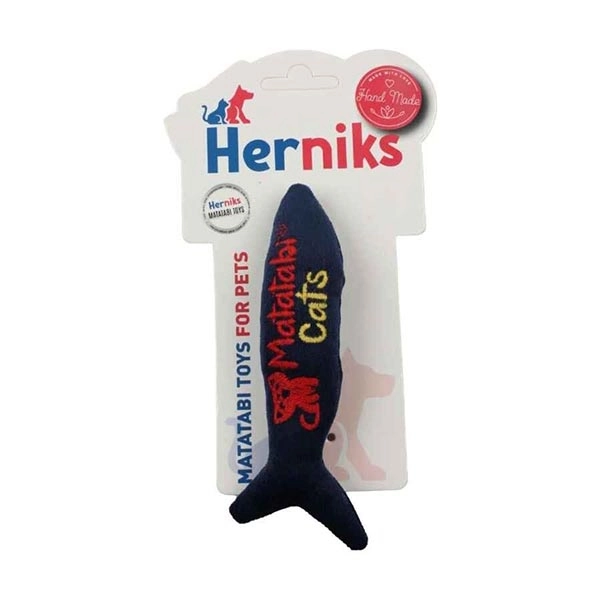 Herniks Matatabili Sesli Peluş Kumaş Kedi Oyuncağı - Fishy 14cm Lacivert - 1