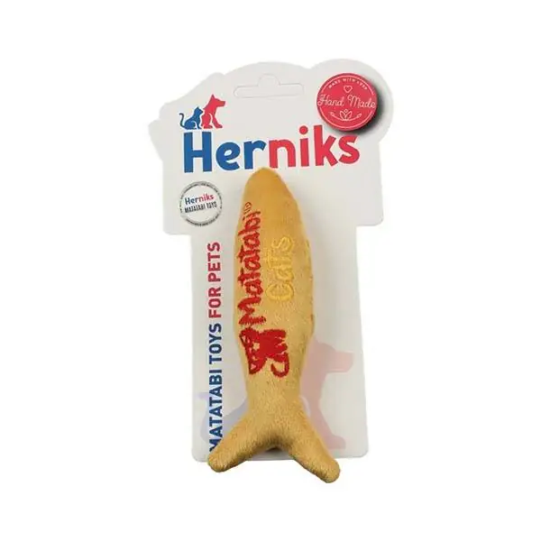 Herniks Matatabili Sesli Peluş Kumaş Kedi Oyuncağı - Fishy 14cm Sarı - 1