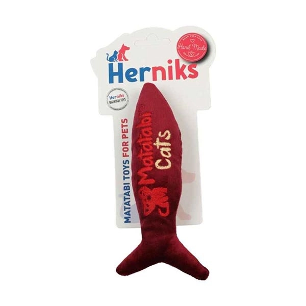 Herniks Matatabili Sesli Peluş Kumaş Kedi Oyuncağı - Jr. Fish 20cm Bordo - 1