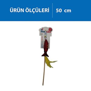 Herniks Matatabili Sesli Tüylü Ahşap Saplı Kedi Oltası Jr. Fish 50cm - Bordo - 1