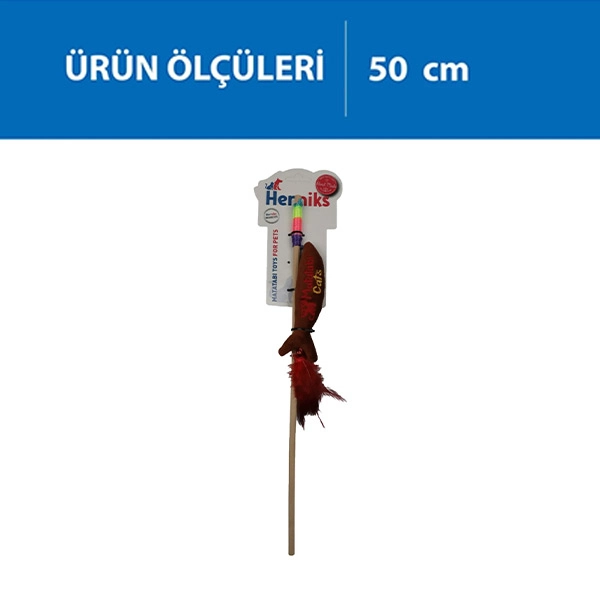 Herniks Matatabili Sesli Tüylü Ahşap Saplı Kedi Oltası Jr. Fish 50cm - Kahverengi - 2