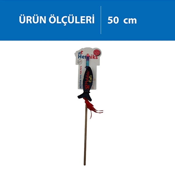 Herniks Matatabili Sesli Tüylü Ahşap Saplı Kedi Oltası Jr. Fish 50cm - Lacivert - 2