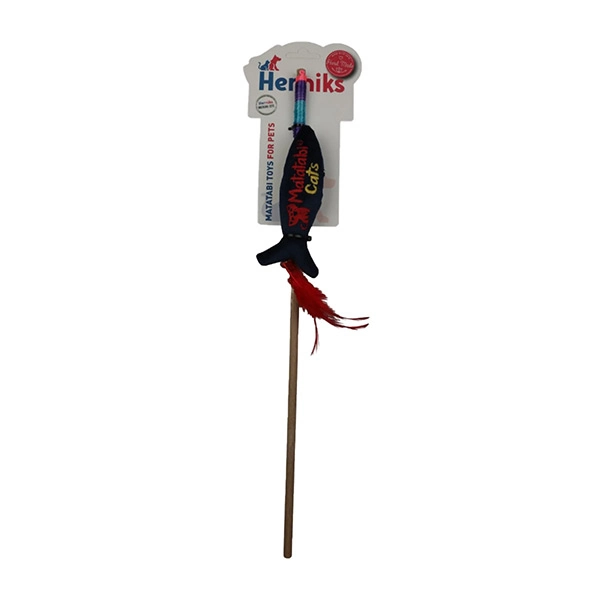 Herniks Matatabili Sesli Tüylü Ahşap Saplı Kedi Oltası Jr. Fish 50cm - Lacivert - 1