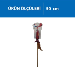 Herniks Matatabili Sesli Tüylü Ahşap Saplı Kedi Oltası Jr. Fish 50cm - Pembe - 1
