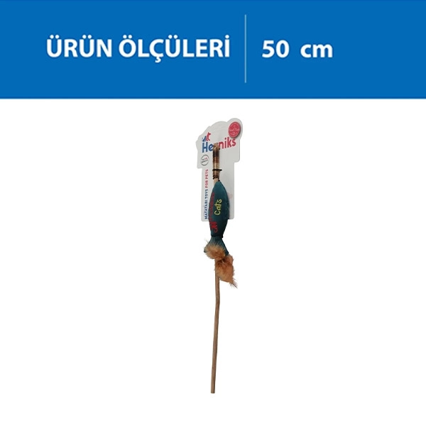 Herniks Matatabili Sesli Tüylü Ahşap Saplı Kedi Oltası Jr. Fish 50cm - Yeşil - 2