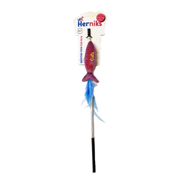 Herniks Matatabili Sesli Tüylü Alüminyum Saplı Kedi Oltası Jr. Fish 45cm -Lila - 1