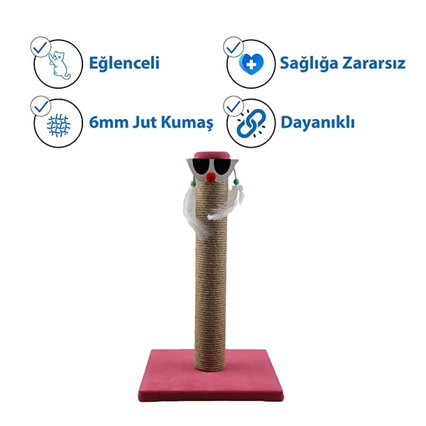 Herniks Palyaço Çubuk Kedi Tırmalama Tahtası 45 Cm - Pembe - 3
