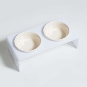 Herniks Pati Desenli Şeffaf Pleksi Ve Seramik İkili Mama Kabı 30x15 Cm - Beyaz - 1