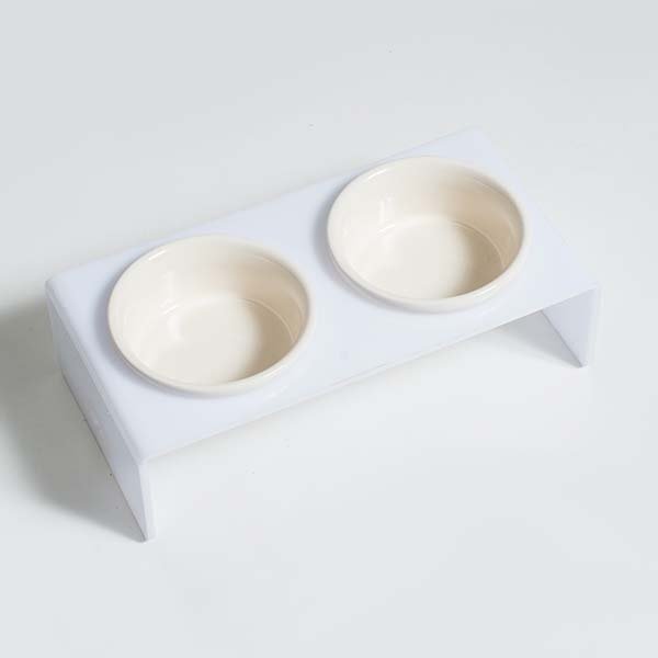 Herniks Pati Desenli Şeffaf Pleksi Ve Seramik İkili Mama Kabı 30x15 Cm - Beyaz - 1