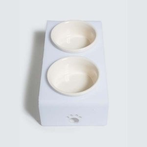 Herniks Pati Desenli Şeffaf Pleksi Ve Seramik İkili Mama Kabı 30x15 Cm - Beyaz - 2