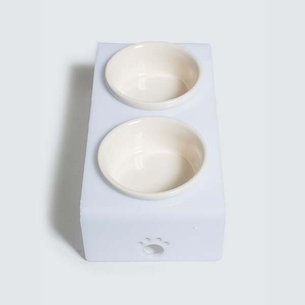 Herniks Pati Desenli Şeffaf Pleksi Ve Seramik İkili Mama Kabı 30x15 Cm - Beyaz - 2