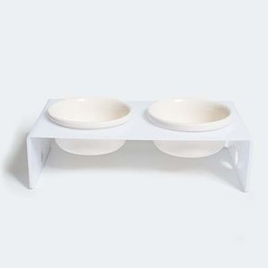 Herniks Pati Desenli Şeffaf Pleksi Ve Seramik İkili Mama Kabı 30x15 Cm - Beyaz - 3