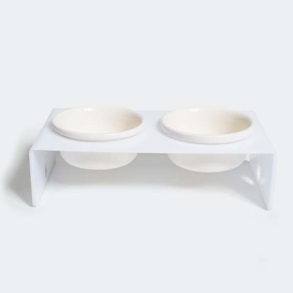 Herniks Pati Desenli Şeffaf Pleksi Ve Seramik İkili Mama Kabı 30x15 Cm - Beyaz - 3